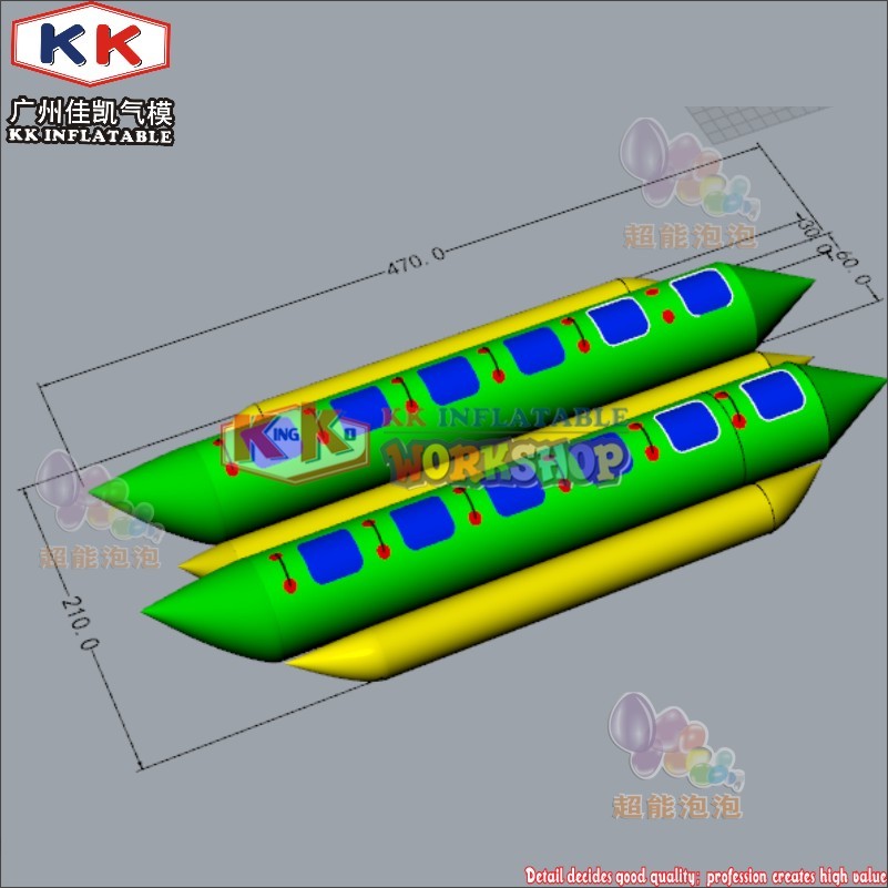 Factory Made 10 12 14 16 Passengers Light Green & yellow Inflatable PVC Banana Boats