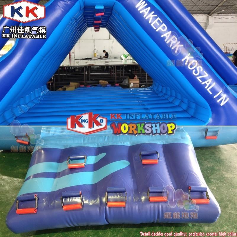 Inflatable Water Park Equipment Floating Blue Triangle Inflatable Water Slide