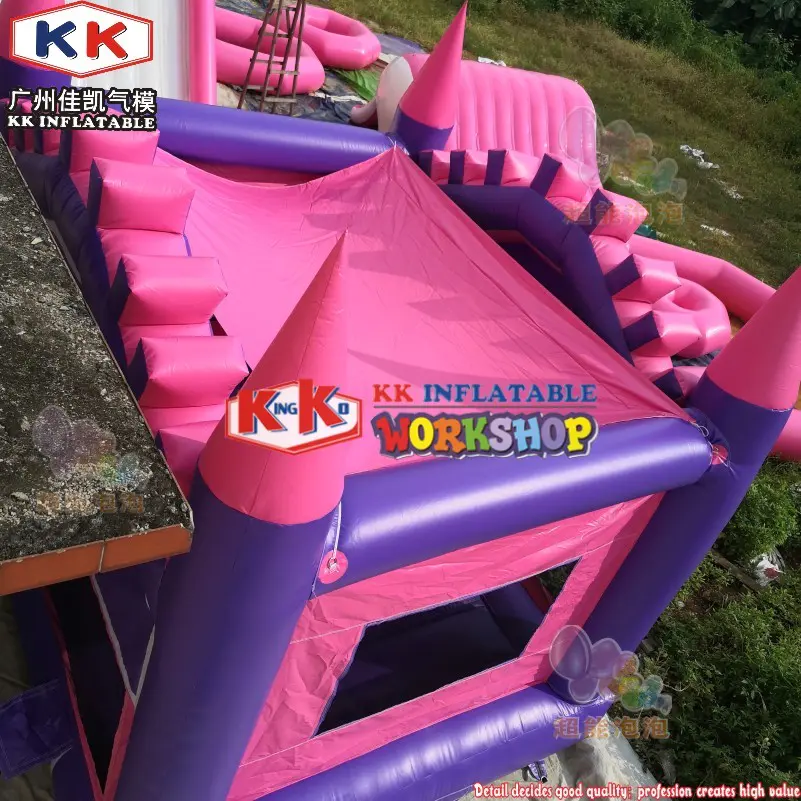 ultimate pink princess themed bouncy castle combomixed in purple&pink inflatable moonwalk with roof