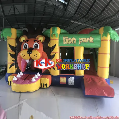 New arrival inflatable lion jumper combo, popular bouncy castle slide, commercial slide bouncing castle