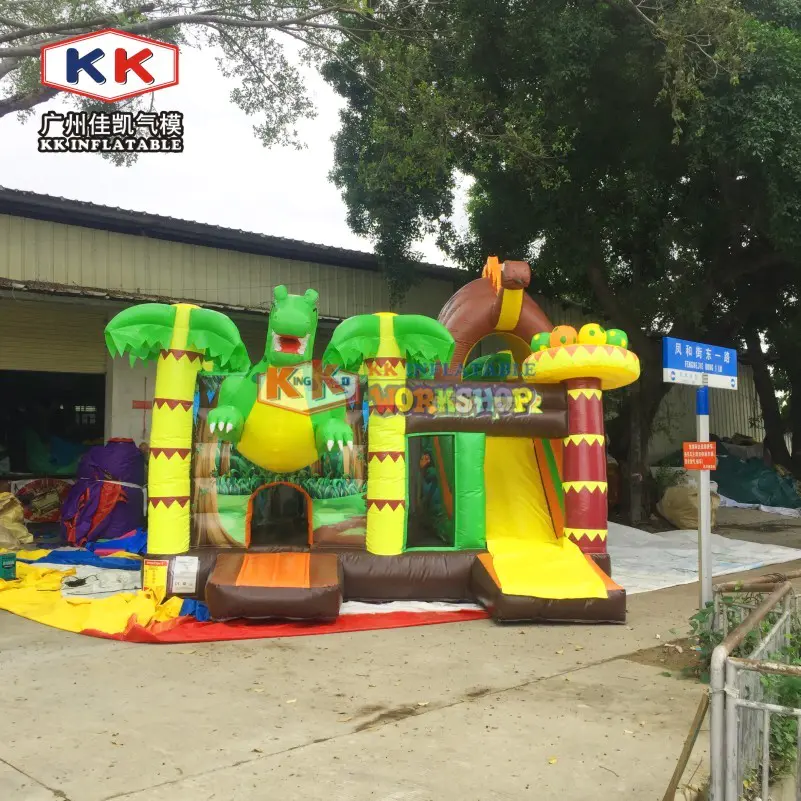 Commercial used outdoor PVC kids playground park cheap Dino park inflatable bouncer house combo slide jumping castle