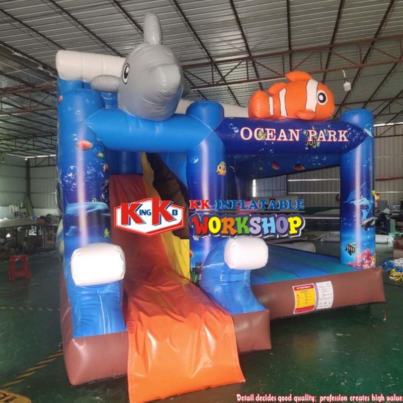 Printing ocean themed inflatable bouncing castle combo / Ocean Inflatables Castle Bouncy Jumping Beach Combo Bouncer Slide