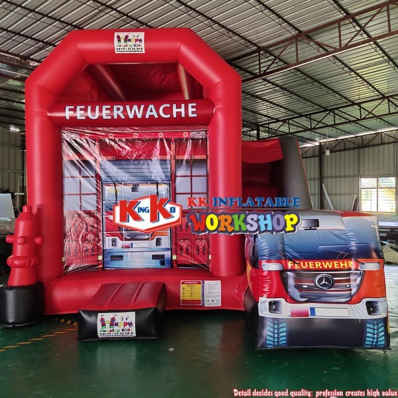 Guangzhou KK Fire Station & Fire Truck themed bounce house, 3 in 1 Kids slide combo
