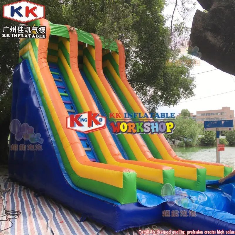 0.55mm PVC Double Lane Water Slides Super High Colorful Inflatable Water Slide with Deteachable Pool