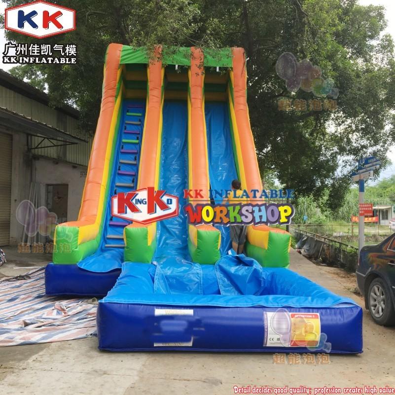 0.55mm PVC Double Lane Water Slides Super High Colorful Inflatable Water Slide with Deteachable Pool