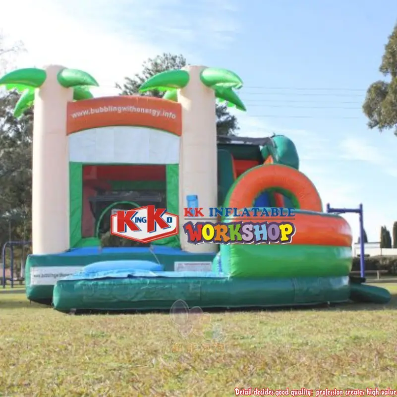 Palm Tree Wet dry combo bounce house Commercial inflatable bouncy castle with water slide
