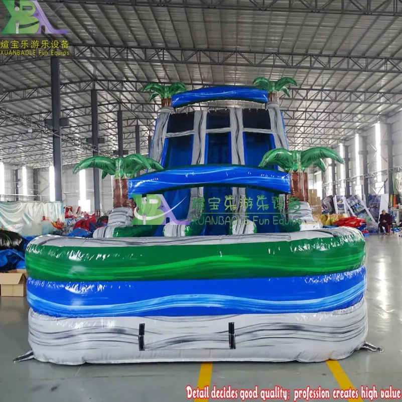 Palm Tree Inflatable Grey Marble Water Slide With Pool / Blow Up Waterslide / Marble Bouncy Playground Water Slide for Kids and Adults