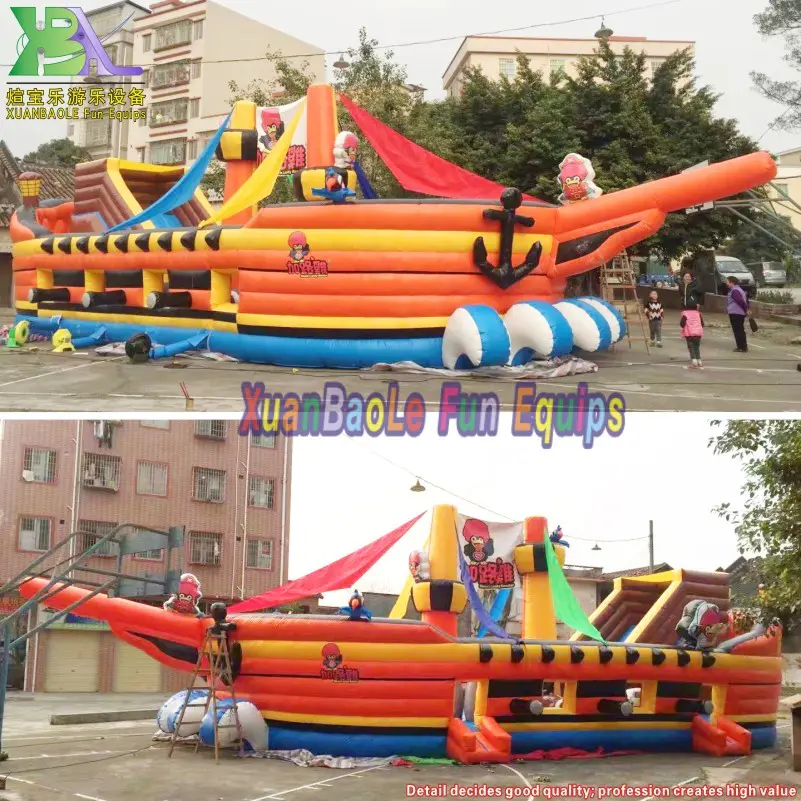 Outdoor Giant Fun City Slides Jumper Inflatable Pirate Ship Inflated Bouncer Slide Amusement park