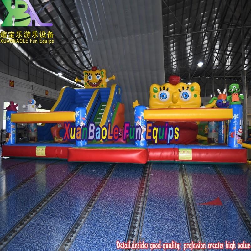 Adorable inflatable cartoon paradise fun city, Spongebob Children Inflatable Bouncer Slide Playground