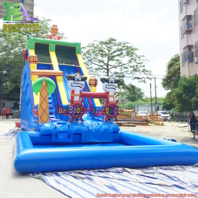 Novel Design Commercial Inflatable Pirate Ship Water Slide With Pool For Backyard