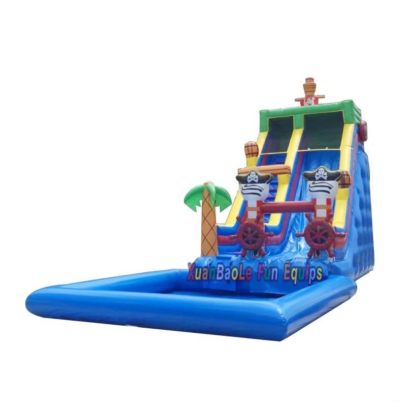 Novel Design Commercial Inflatable Pirate Ship Water Slide With Pool For Backyard
