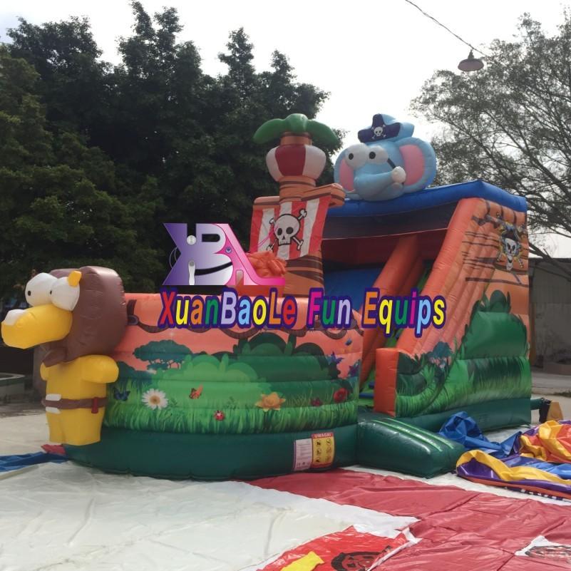 Inflatable Safari Park Bouncy Slide PVC Inflatable Elephant Bouncer Colorful Zoo&Palm Trees Standard Slide