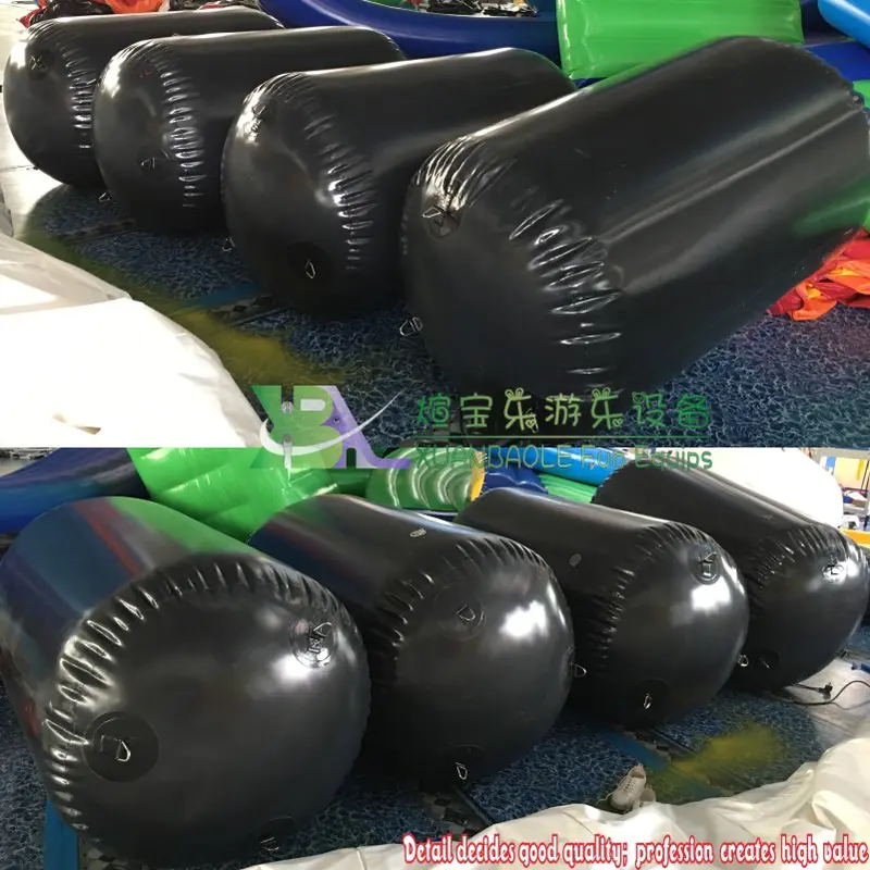 Black 0.9mm PVC Cylinder Inflatable Buoy Water Games , Inflatable Air Buoy For Swimming Event