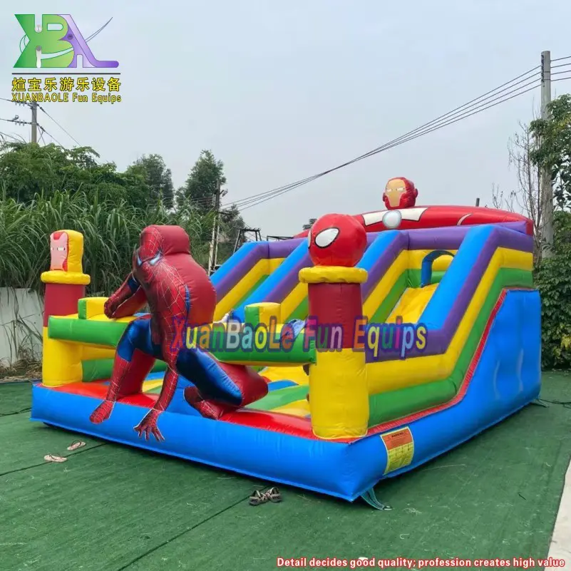 Spider Man Bouncy Castle And Slide, Commercial Inflatable Spider-Man Bouncer With Slide