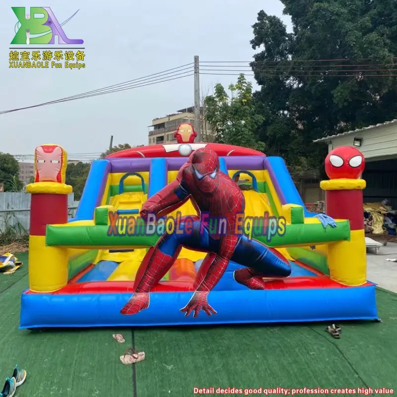 Spider Man Bouncy Castle And Slide, Commercial Inflatable Spider-Man Bouncer With Slide