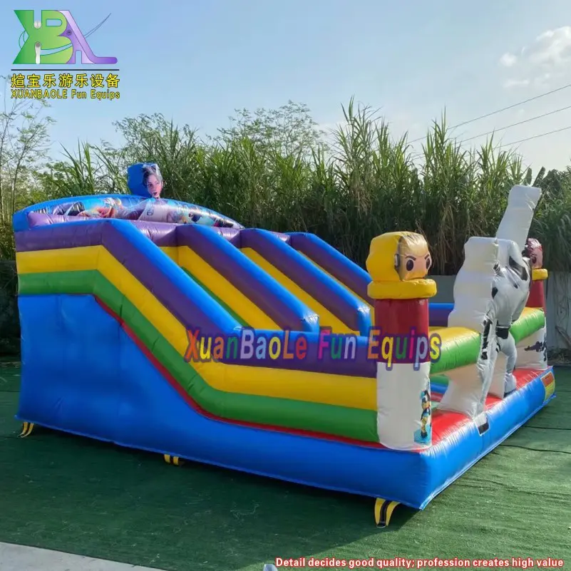 Factory Popular Cartoon Theme Inflatable Dual Lane Slide