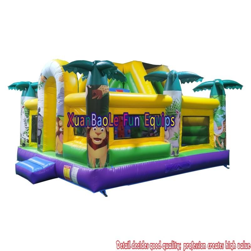 Outdoor Church/School Kids party inflatable playground commercial bounce house combo Safari bouncy castle with slide