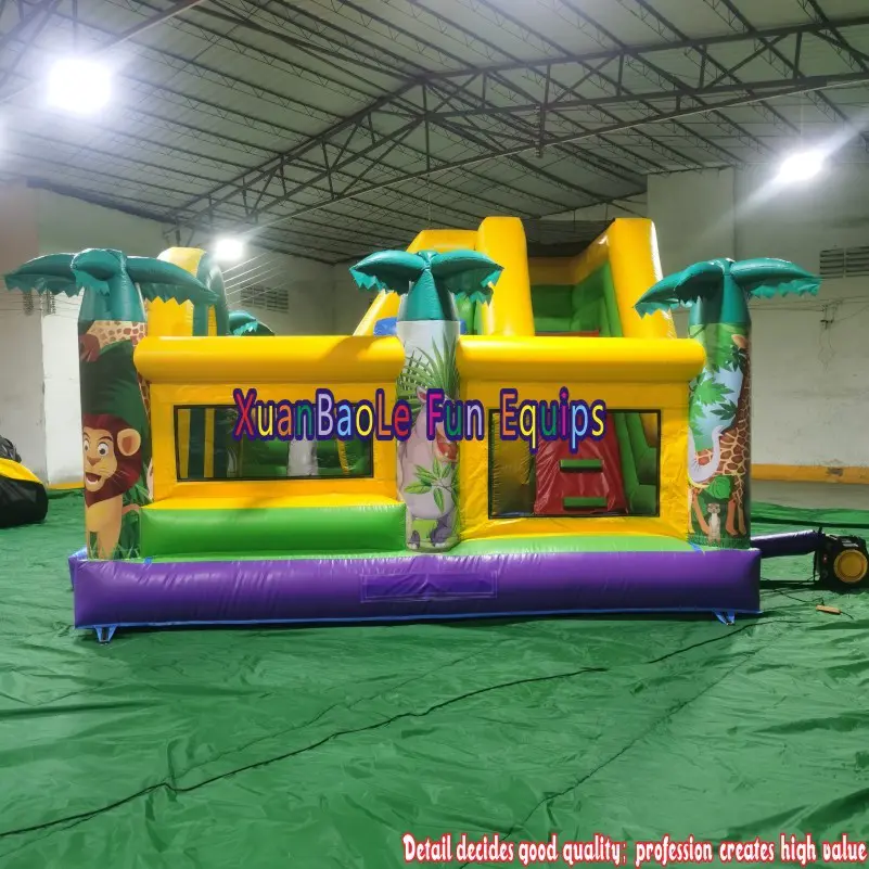 Outdoor Church/School Kids party inflatable playground commercial bounce house combo Safari bouncy castle with slide