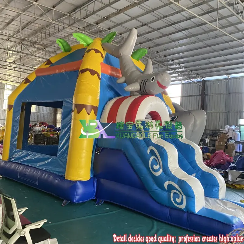 Shark Blow Up Bounce House , Outdoor Bouncy Castle Adventure Playground With Front Slide
