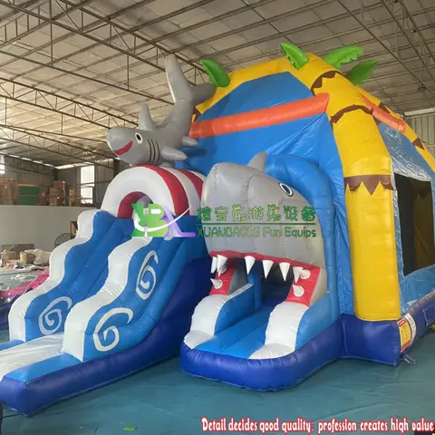 Shark Blow Up Bounce House , Outdoor Bouncy Castle Adventure Playground With Front Slide