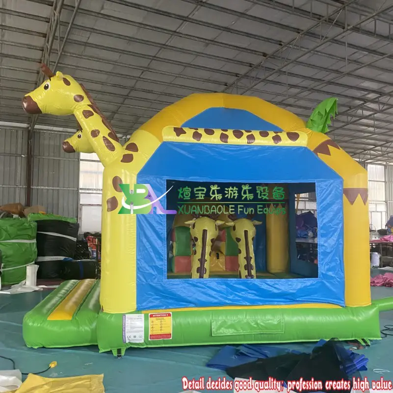 Commercial rental Outdoor giraffe world inflatable bouncer moonwalk jumping house combo with bouncy slide