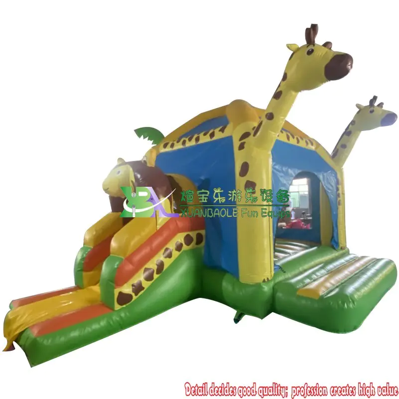 Commercial rental Outdoor giraffe world inflatable bouncer moonwalk jumping house combo with bouncy slide