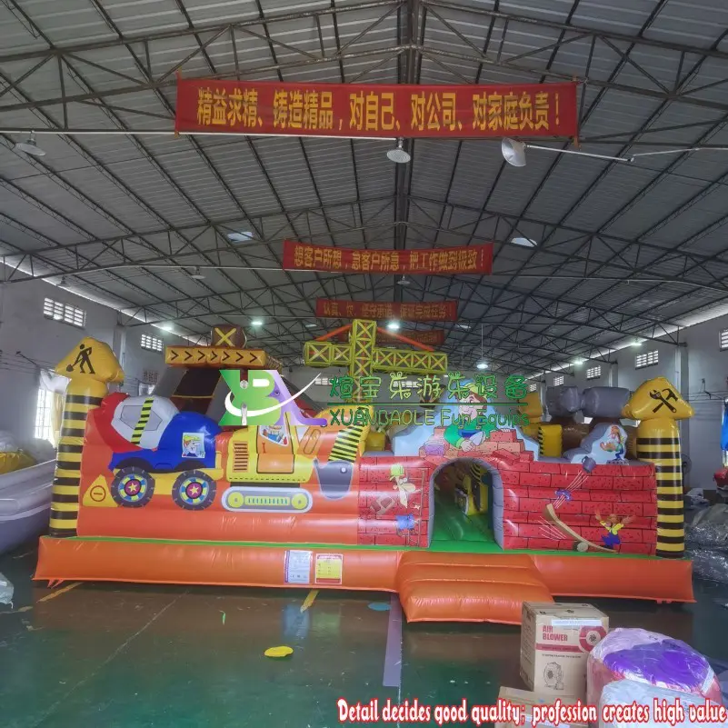25ft x 21ft Multiplay Combo Bouncy Castle, Inflatable construction building fun city bouncer slide