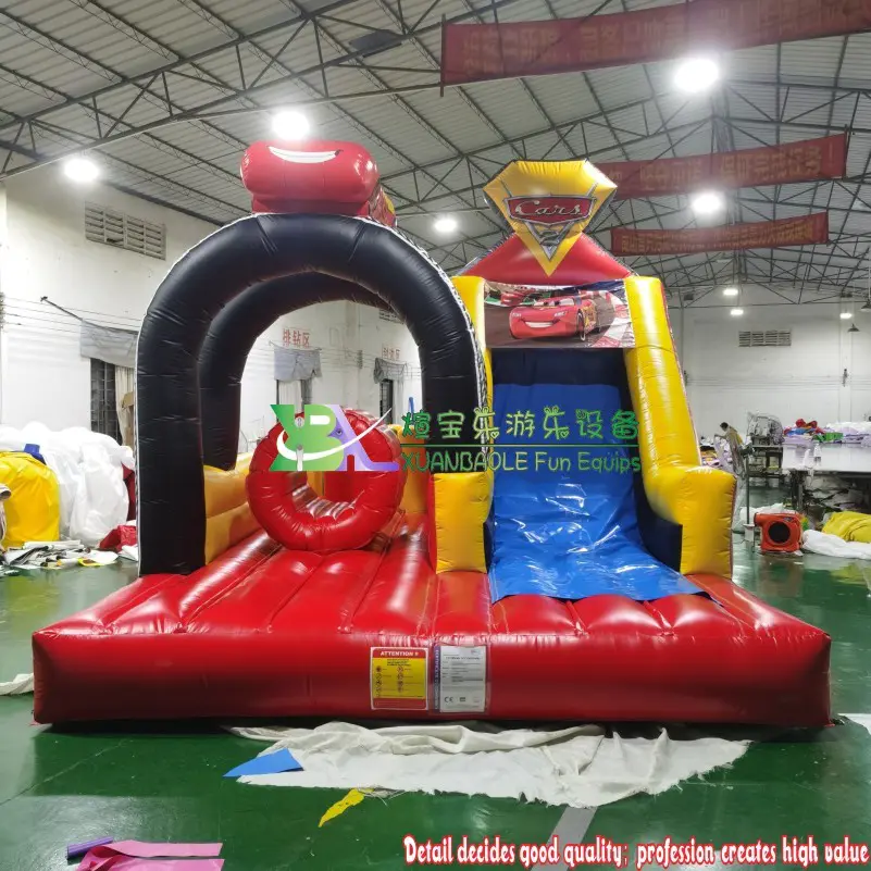 Racing Cars Theme Inflatable Obstacle Race Dry Slide With Bouncer Challenge
