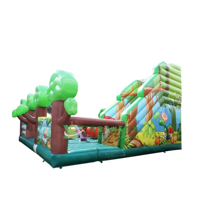 Playground Amusement Park Commercial Forest Theme Green Inflatable Bouncing Dry Slide