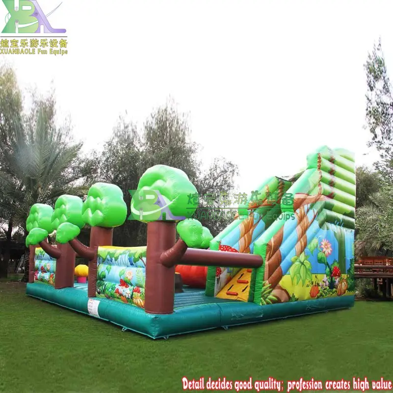 Playground Amusement Park Commercial Forest Theme Green Inflatable Bouncing Dry Slide