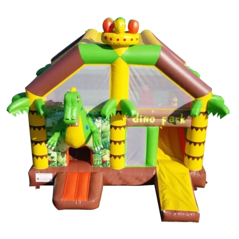 Dino Land Bounce House With Slide Combo For Kids, Jurassic Dino World Bouncy Castle With Roof