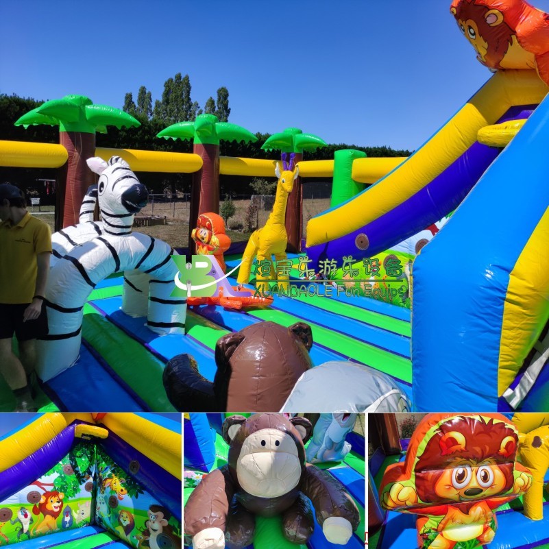 Safari Inflatable Jungle Kids Jumping Park Inflatable Animal Bouncy Combo Slide Playground