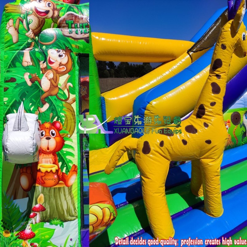 Safari Inflatable Jungle Kids Jumping Park Inflatable Animal Bouncy Combo Slide Playground