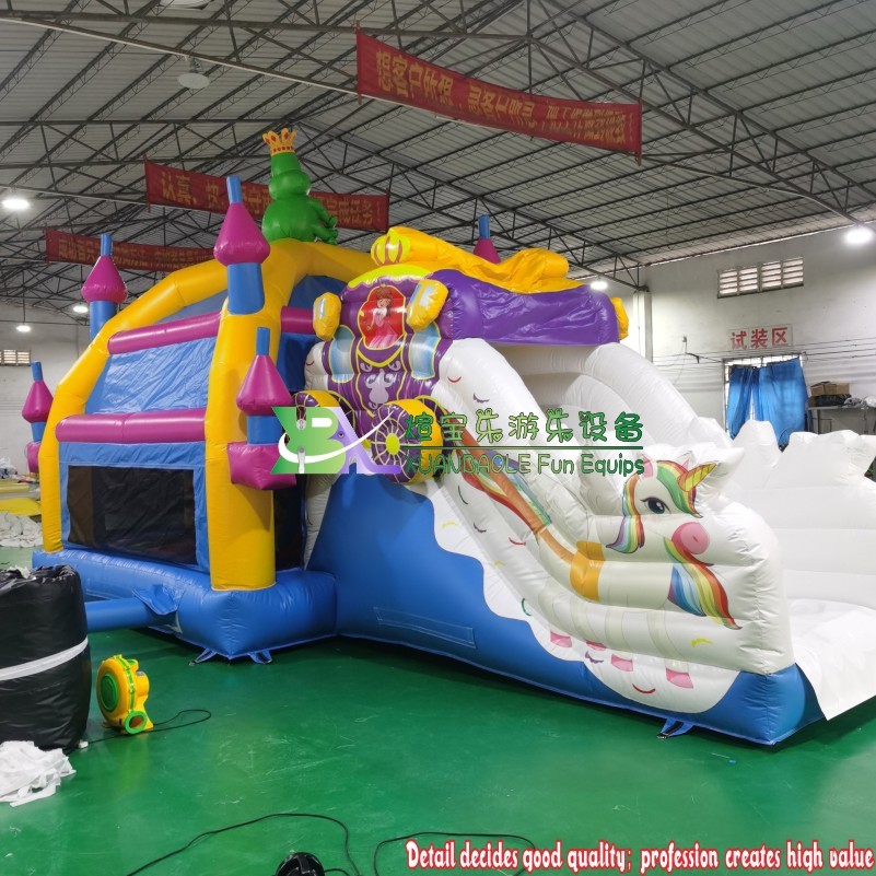 Commercial Princess Carriage & Unicorn Inflatable Combo Bouncer House With Front Jumping Slide