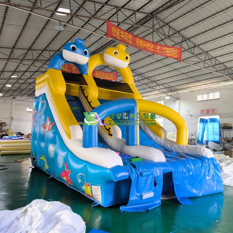 Little Shark Sea World Theme inflatable pool slide, Kids Inflatable Water Slide