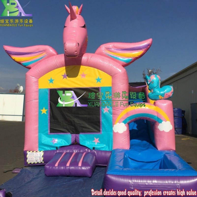 New Design Macaroon Inflatable Children Bounce House Unicorn Jumping Castle With Slide