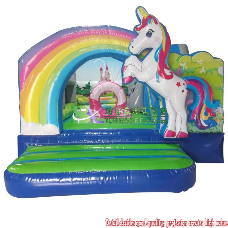 Rainbow jumping bouncy castle party bouncer slide Unicorn commercial inflatable bounce house combo