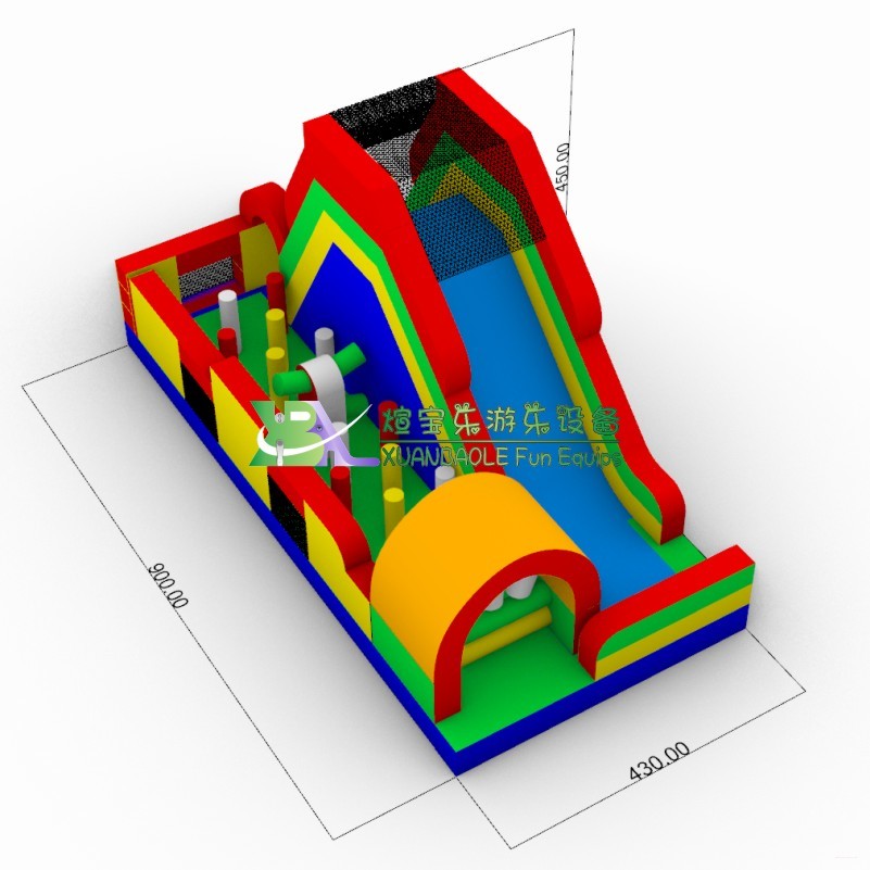 Commercial Grade Inflatable Bounce Combo Obstacle Course With Slide