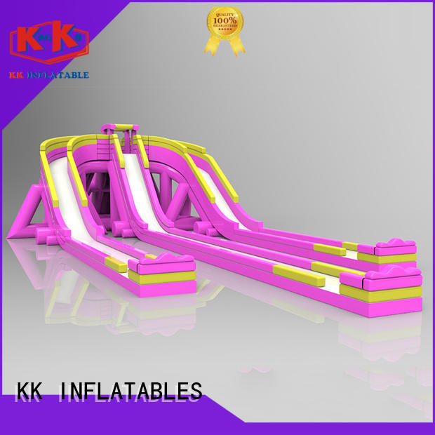 Pink inflatable multi-channel slide